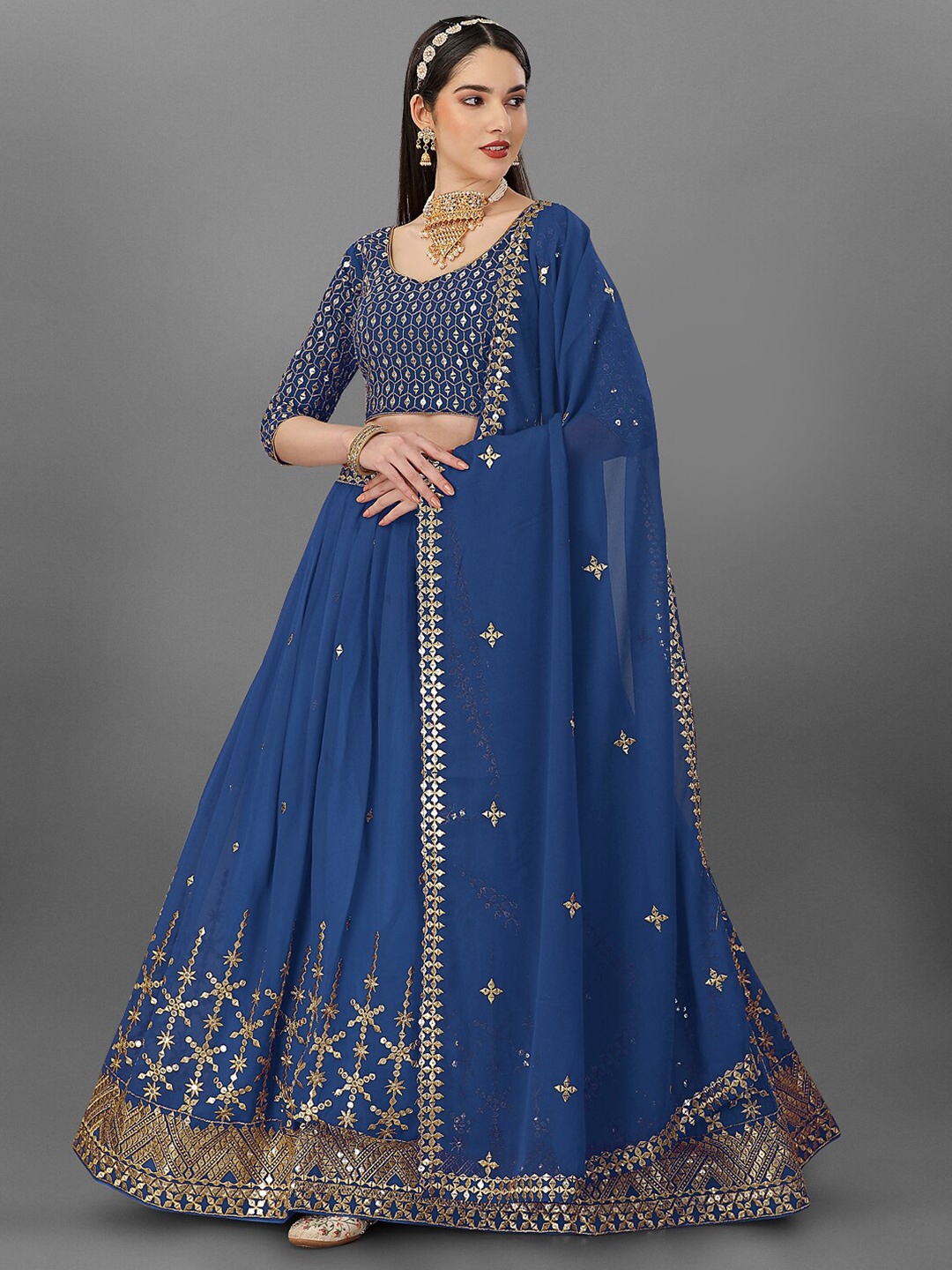 

Angroop Embellished Sequinned Semi-Stitched Lehenga & Unstitched Blouse With Dupatta, Blue