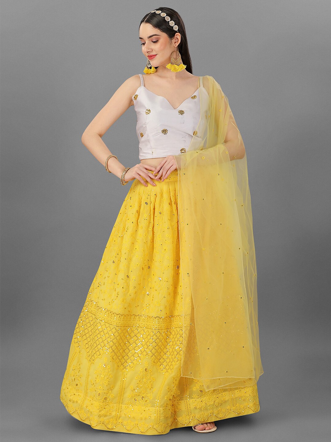 

Angroop Embellished Sequinned Semi-Stitched Lehenga & Blouse With Dupatta, Yellow