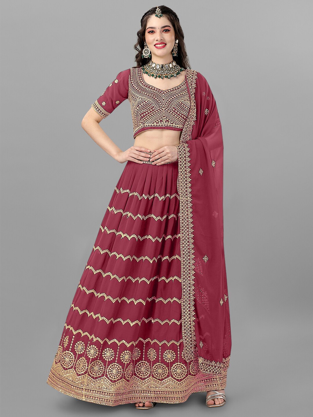 

Angroop Embroidered Semi-Stitched Lehenga & Unstitched Blouse With Dupatta, Maroon