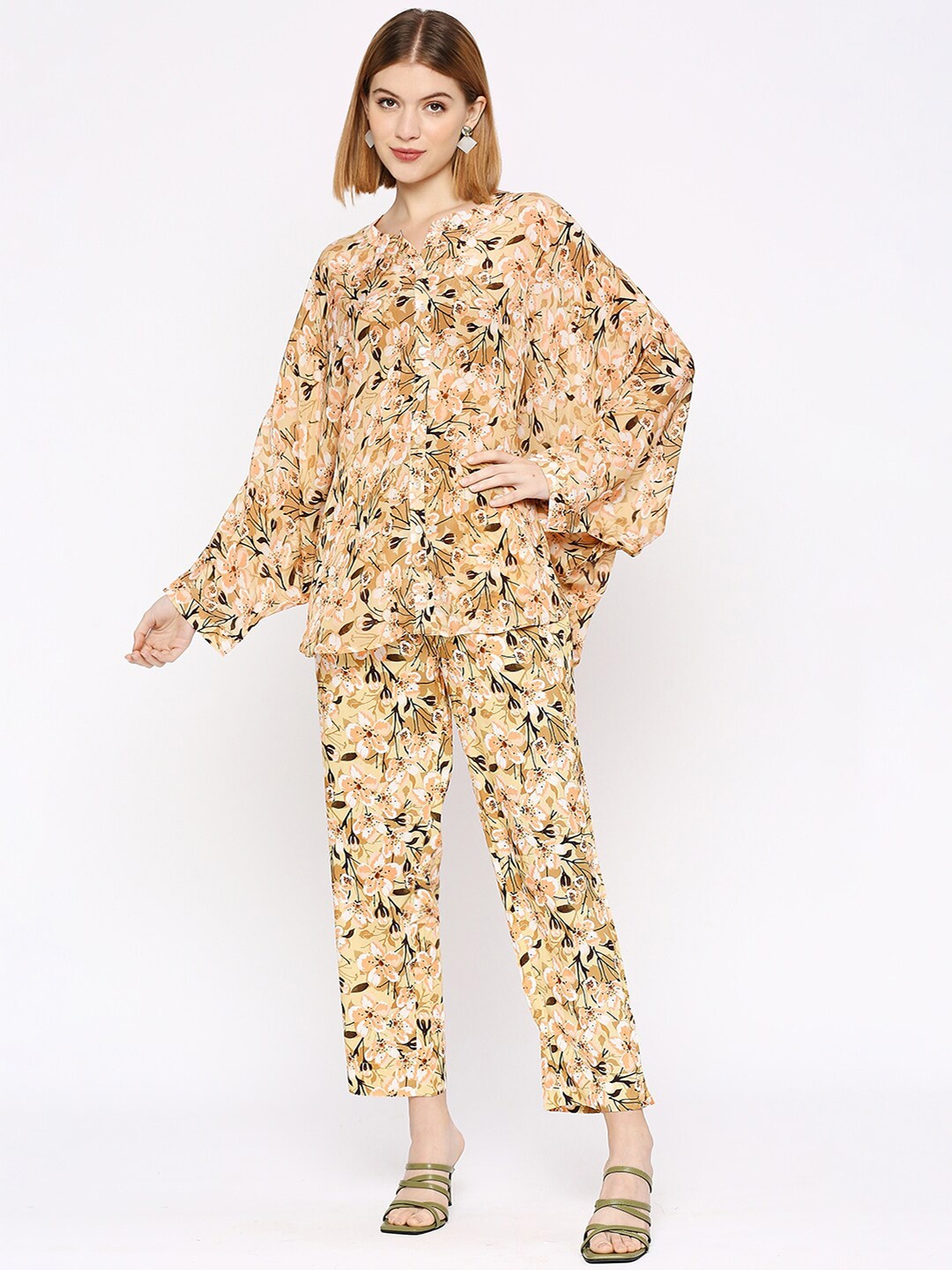 

Cloth Haus India Floral Printed Longline Shirt Style Top, Yellow