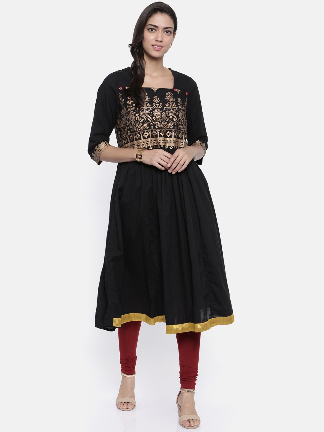 

Melange by Lifestyle Women Black Yoke Design A-Line Kurta