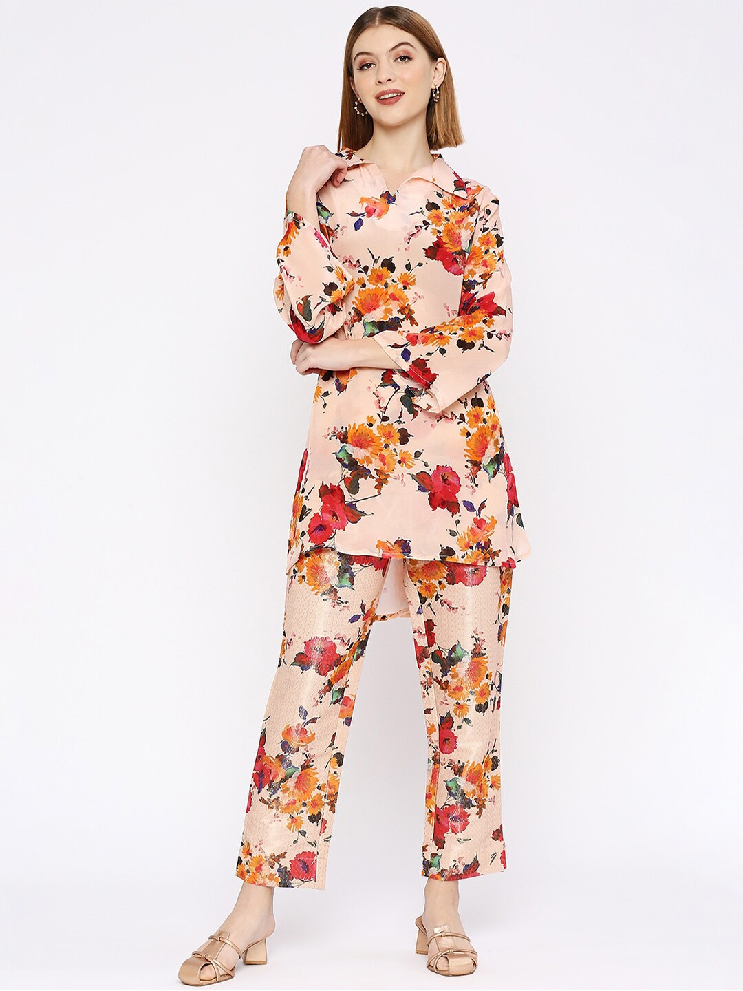 

Cloth Haus India Floral Printed Longline Top, Peach