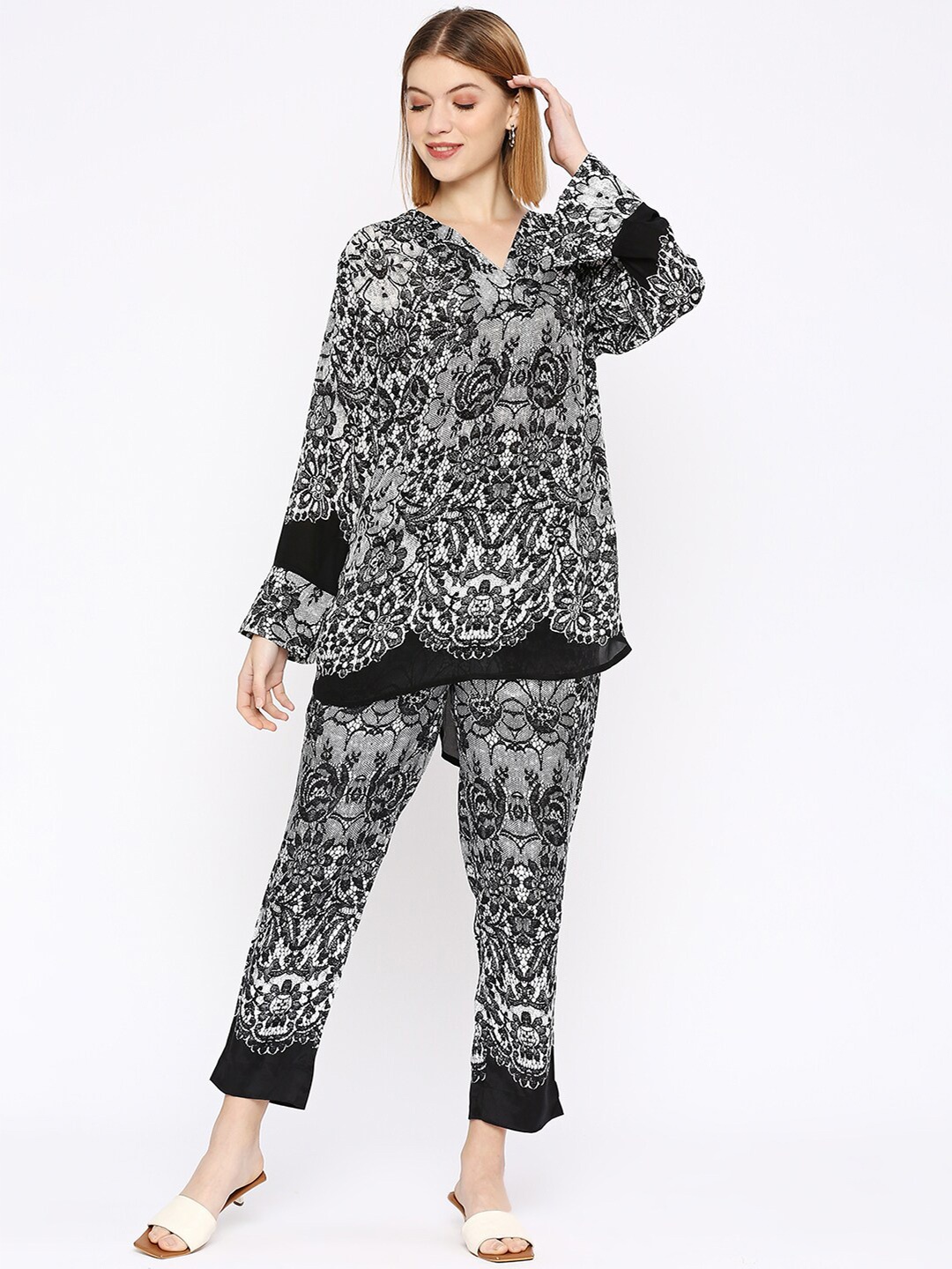 

Cloth Haus India Floral Printed Longline Top, Black