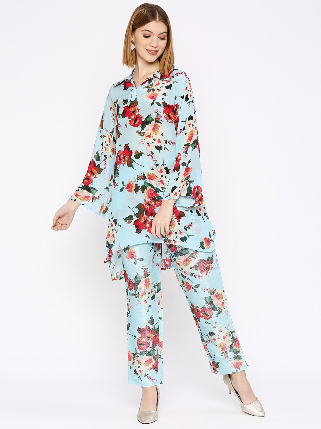 

Cloth Haus India Floral Printed Longline Top, Blue