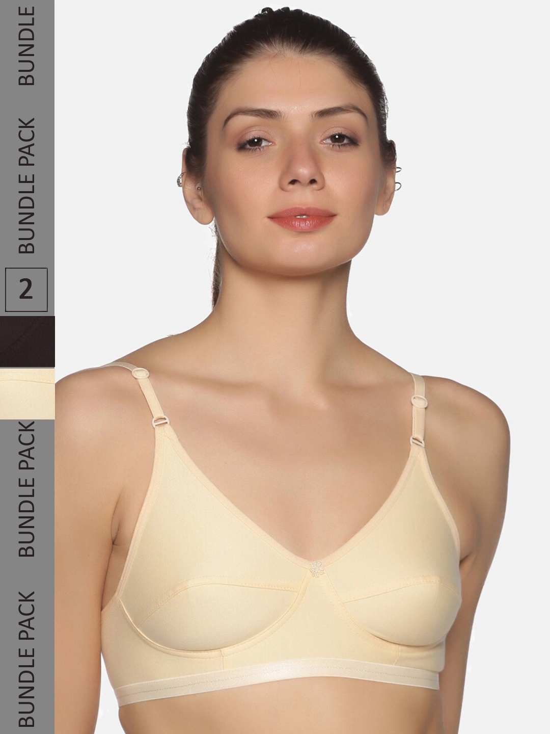 

NOT YET by us Pack of 2 Non-Padded Cotton Everyday Bra, Black