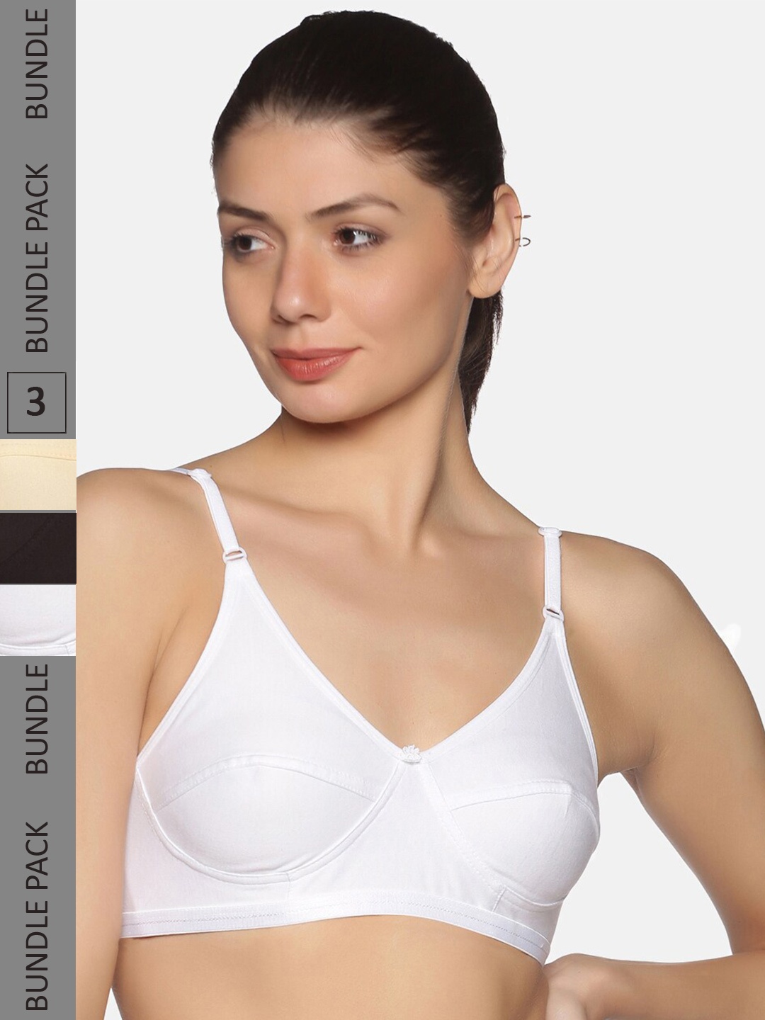 

NOT YET by us Pack of 3 Non-Padded Cotton Everyday Bra, Black