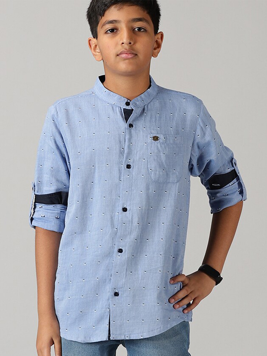 

KiddoPanti Boys Micro Ditsy Printed Cotton Casual Shirt, Blue