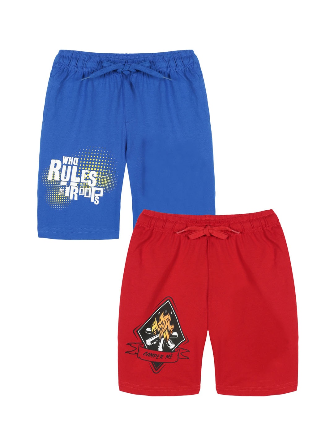 

KiddoPanti Boys Pack of 2 Typography Printed Pure Cotton Regular Shorts, Blue