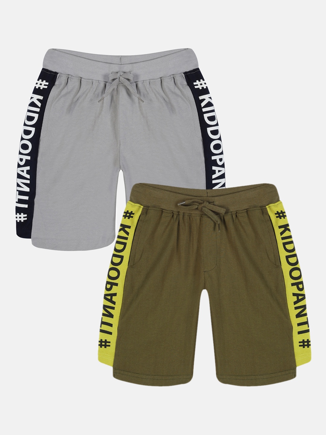 

KiddoPanti Pack of 2 Boys Typography Printed Pure Cotton Shorts, Green