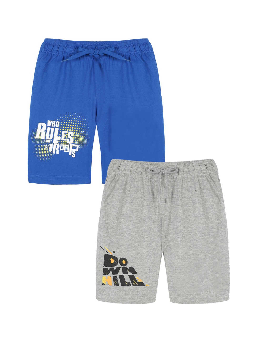 

KiddoPanti Boys Pack of 2 Typography Printed Pure Cotton Regular Shorts, Blue
