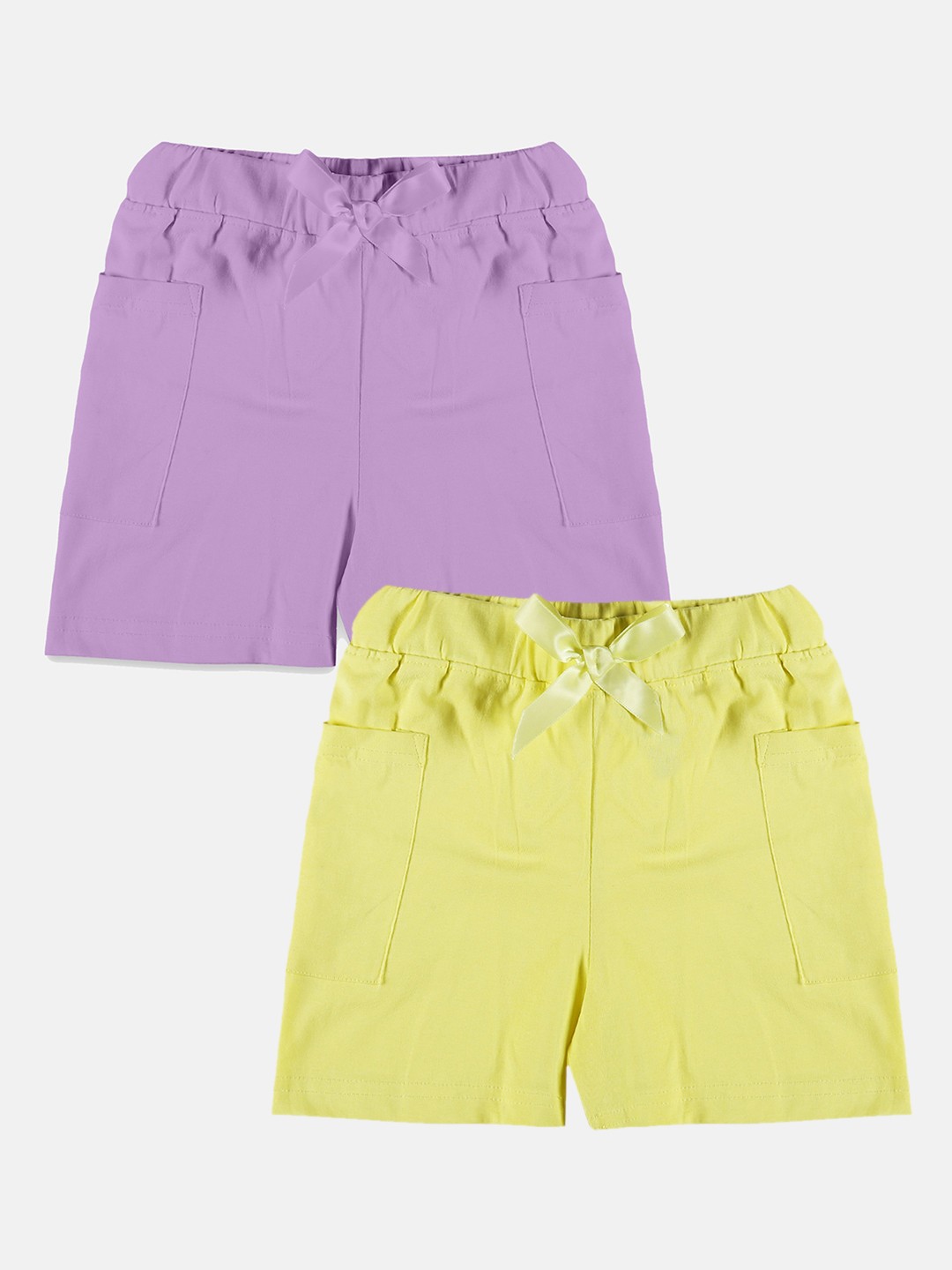 

KiddoPanti Pack of 2 Girls Patch Pocket Pure Cotton Hot Shorts, Purple