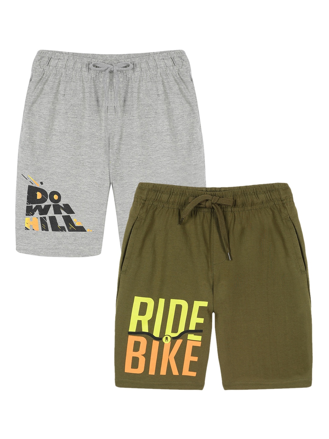 

KiddoPanti Boys Pack Of 2 Pure Cotton Mid-Rise Shorts, Green