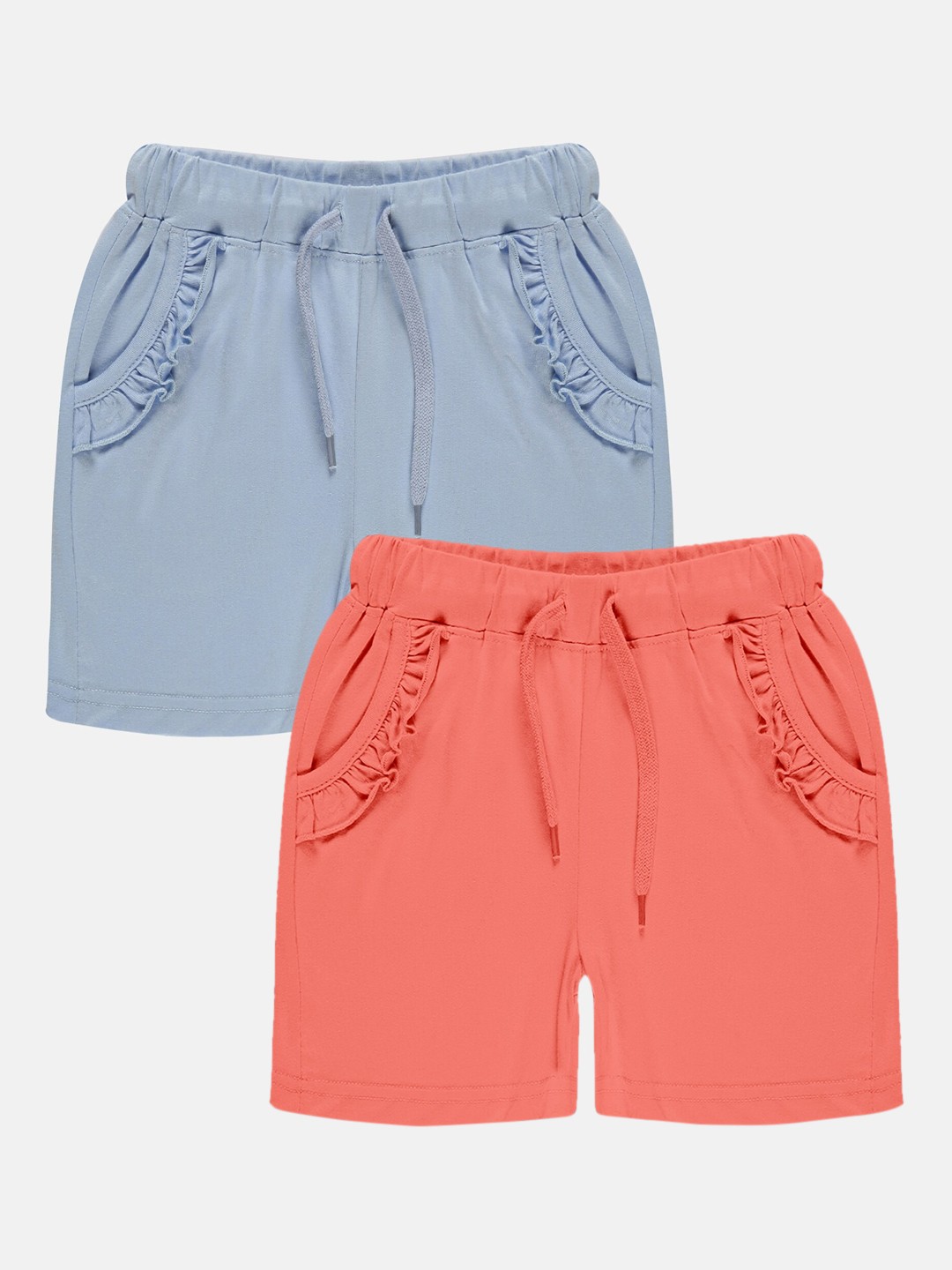 

KiddoPanti Girls Pack Of 2 Mid-Rise Pure Cotton Regular Shorts, Blue
