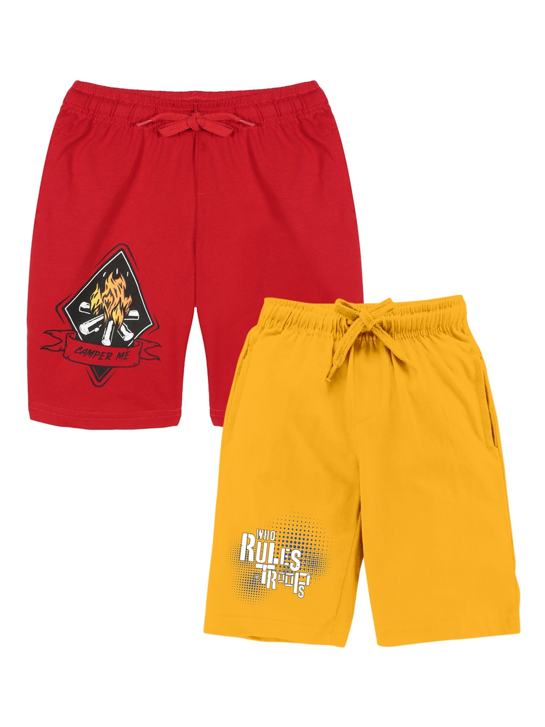 

KiddoPanti Pack of 2 Boys Printed Pure Cotton Shorts, Mustard