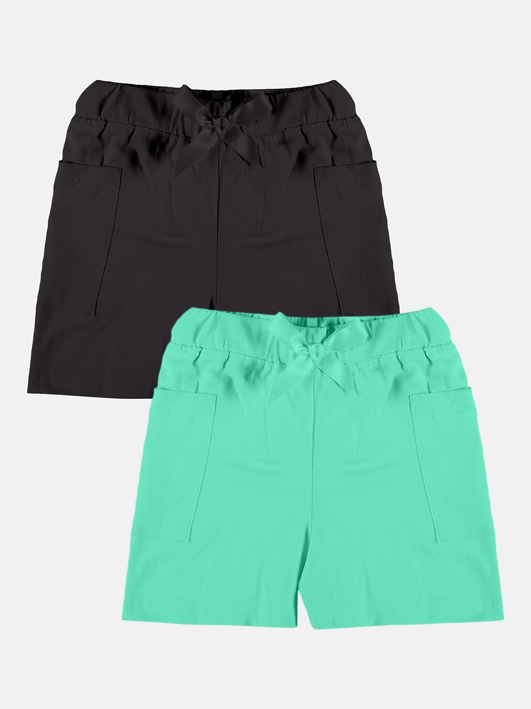 

KiddoPanti Girls Pack Of 2 Mid-Rise Pure Cotton Regular Shorts, Black