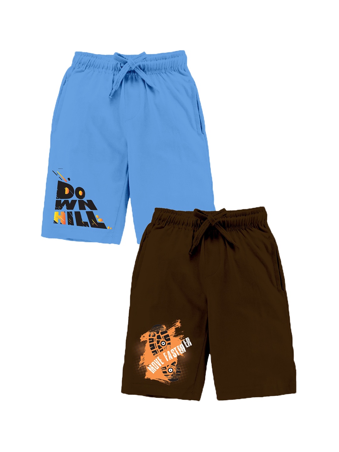 

KiddoPanti Boys Pack of 2 Typography Printed Pure Cotton Regular Shorts, Blue