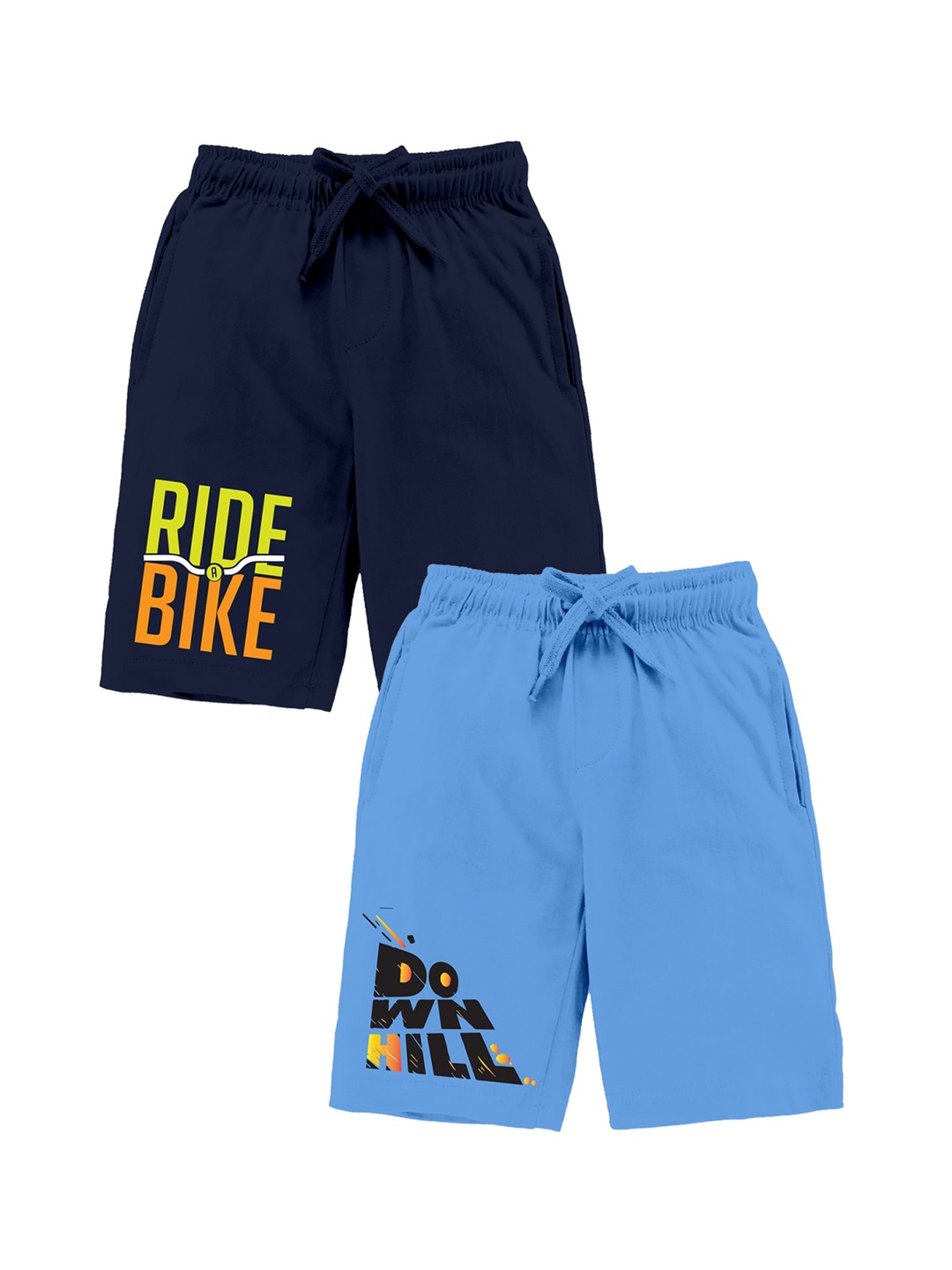 

KiddoPanti Boys Pack of 2 Typography Printed Pure Cotton Regular Shorts, Blue
