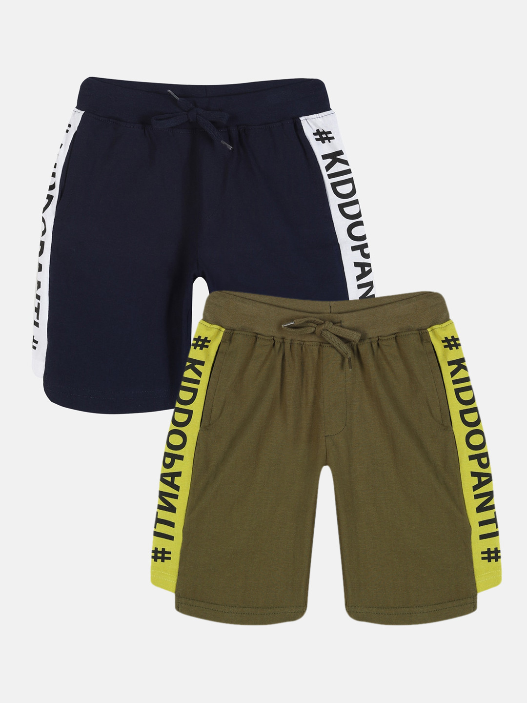 

KiddoPanti Boys Pack of 2 Typography Printed Pure Cotton Regular Shorts, Navy blue