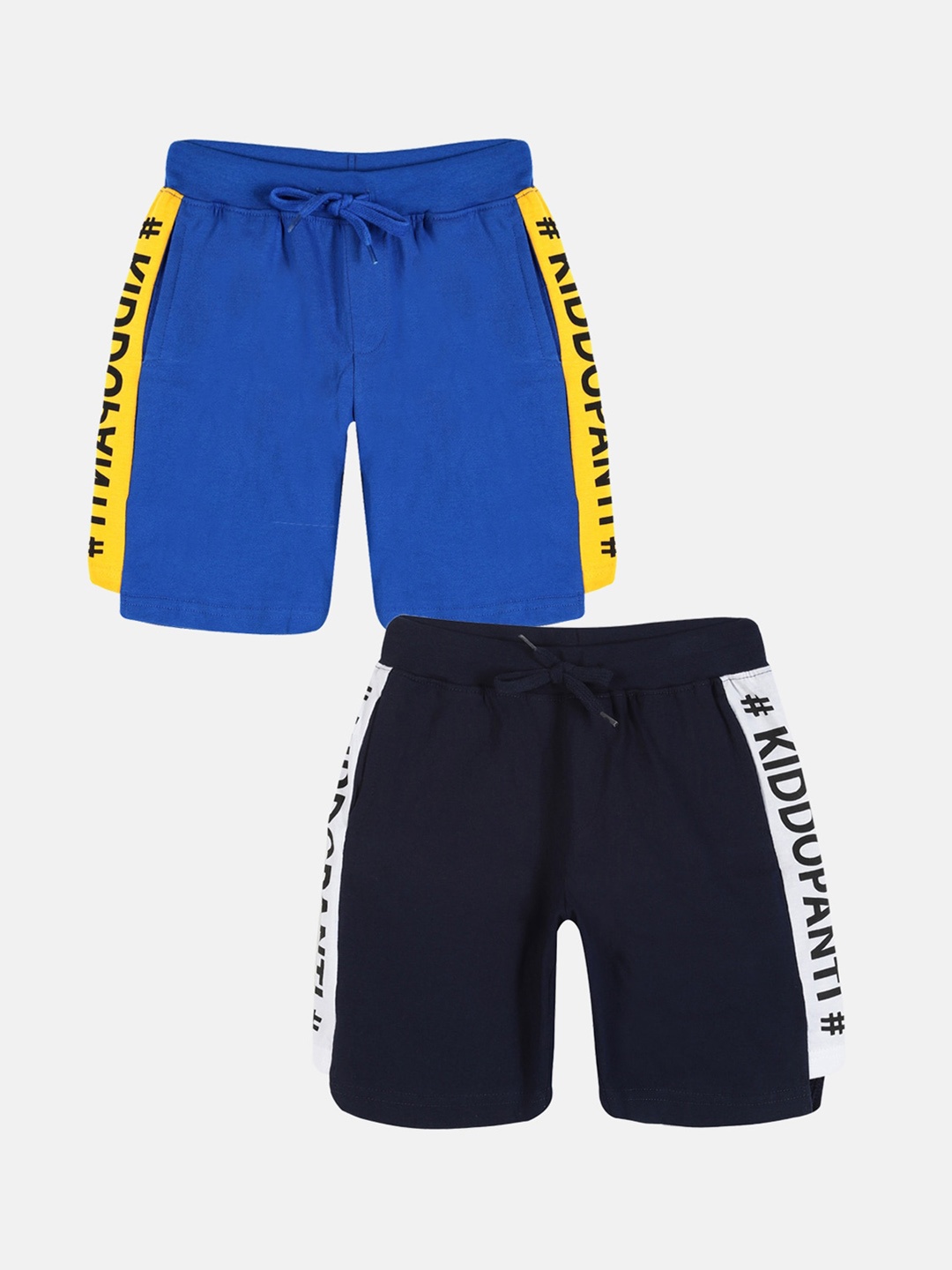 

KiddoPanti Boys Pack of 2 Typography Printed Pure Cotton Regular Shorts, Blue