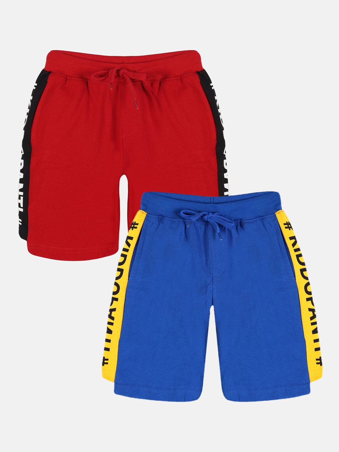 

KiddoPanti Pack of 2 Boys Typography Printed Pure Cotton Shorts, Blue