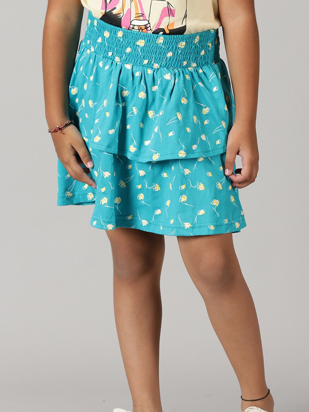 

KiddoPanti Girls Polka Dot Printed Pure Cotton Layered Skirt, Teal