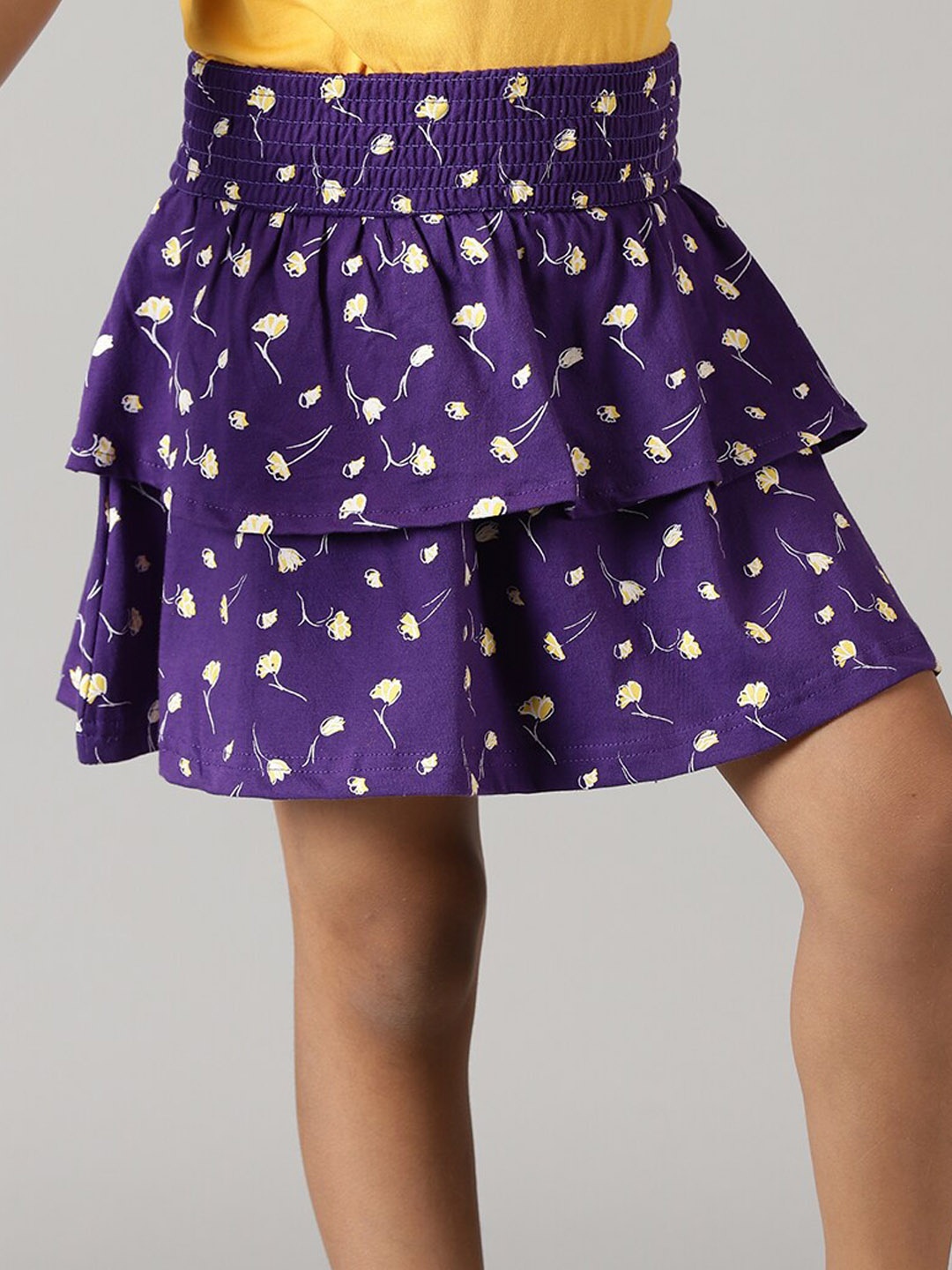 

KiddoPanti Girls Polka Dot Printed Pure Cotton Layered Skirt, Purple