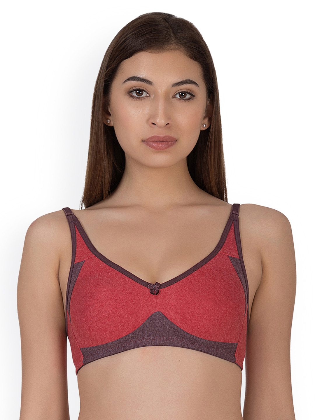 

Clovia Cotton Non-Padded Non-Wired Coloublocked T-Shirt Bra, Red