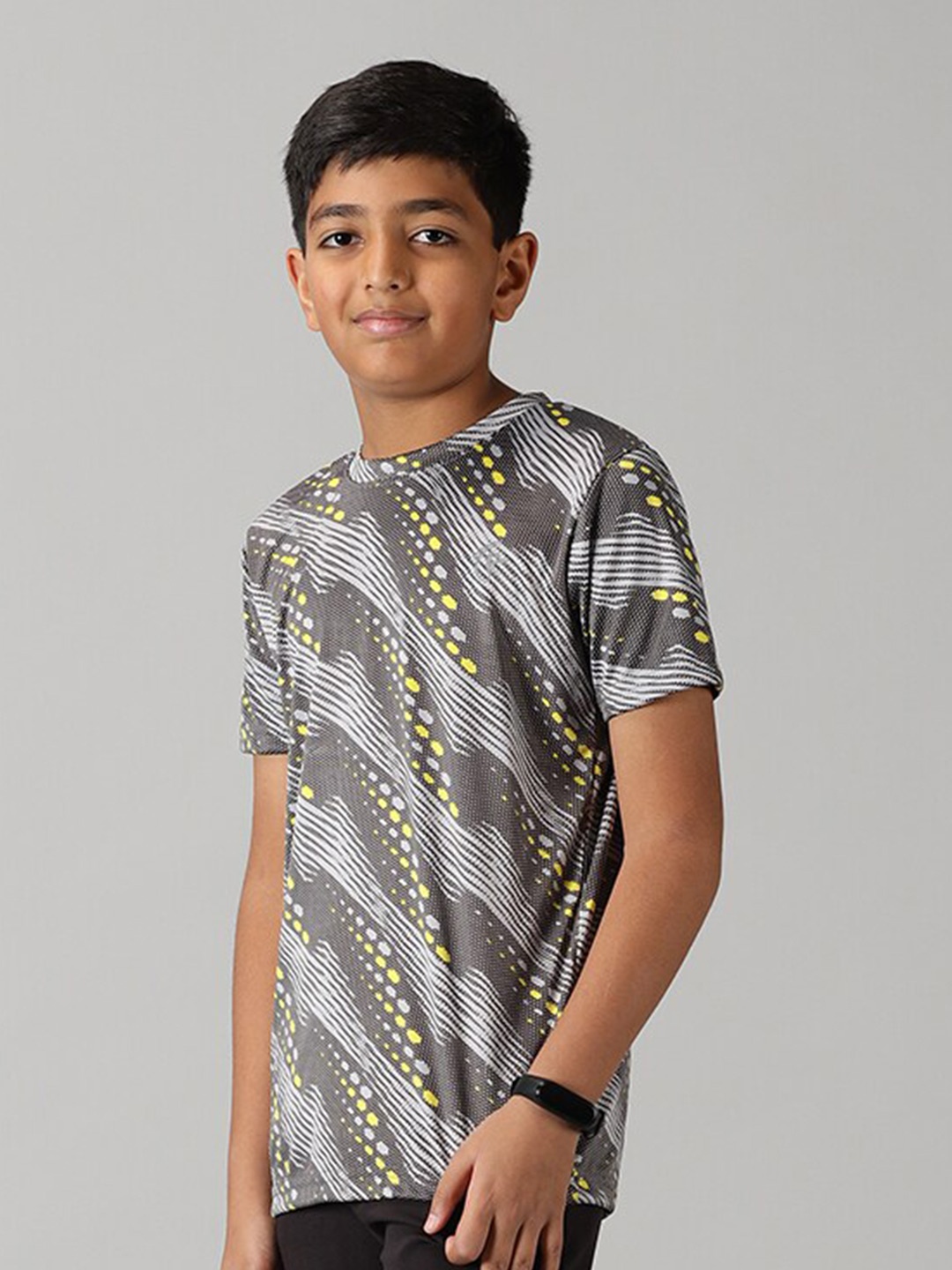 

KiddoPanti Round Neck Abstract Printed T-shirt, Grey