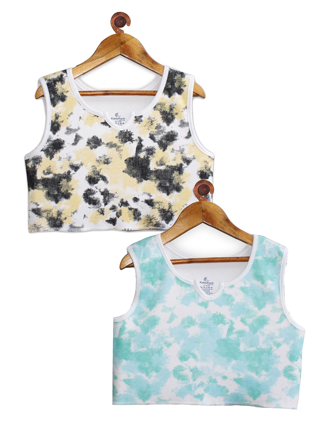 

KiddoPanti Girls Pack Of 2 Tie & Dye Printed Rib Cotton Crop Tank Top, Sea green