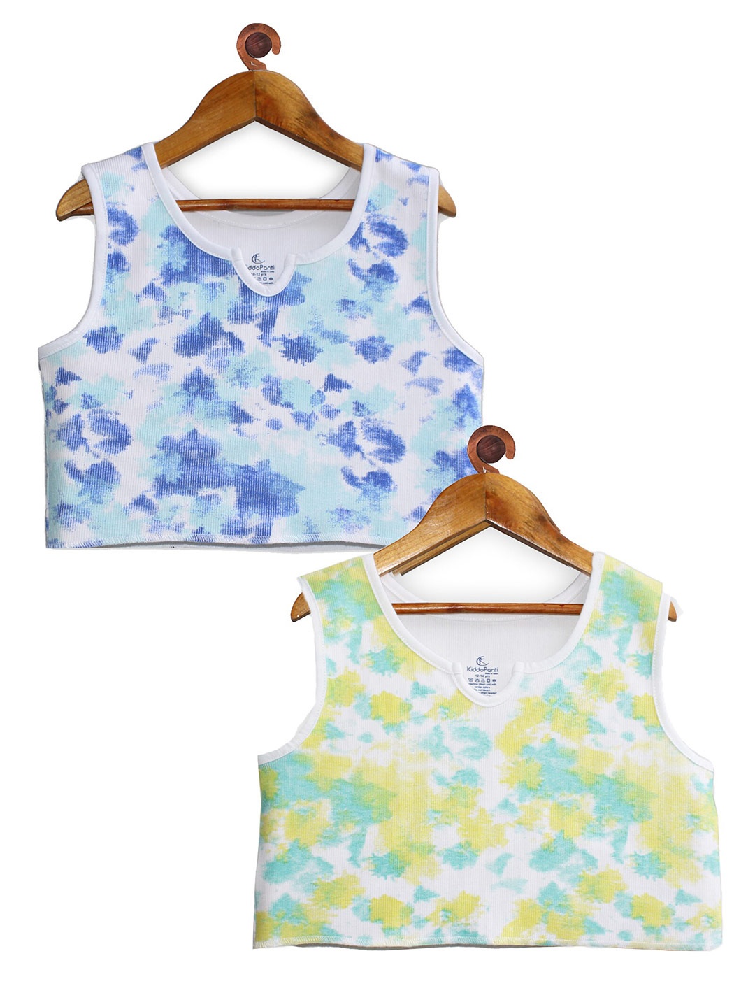 

KiddoPanti Girls Pack Of 2 Tie & Dye Printed Rib Cotton Crop Tank Top, White