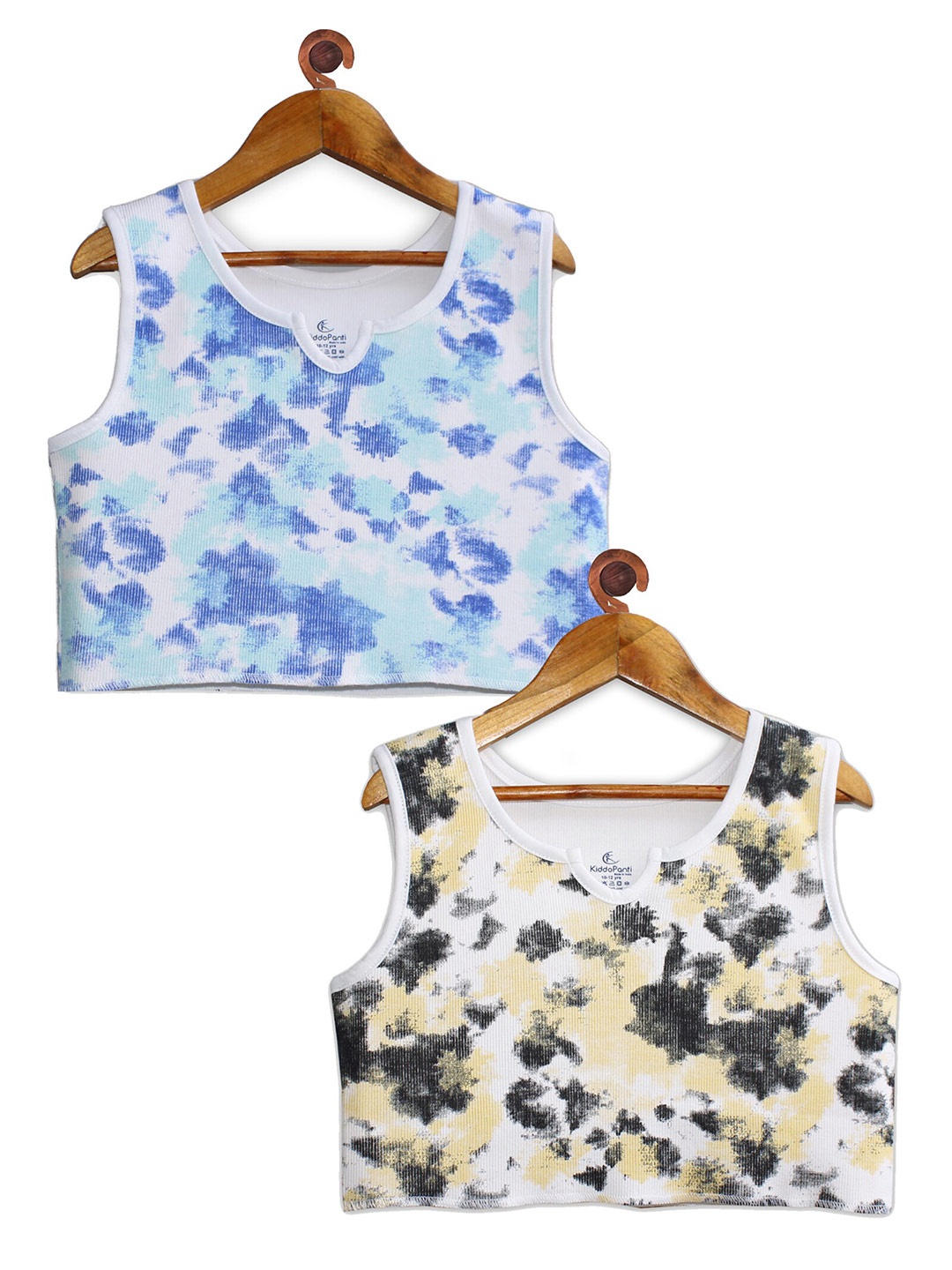 

KiddoPanti Girls Pack Of 2 Tie & Dye Printed Rib Cotton Crop Tank Top, Beige