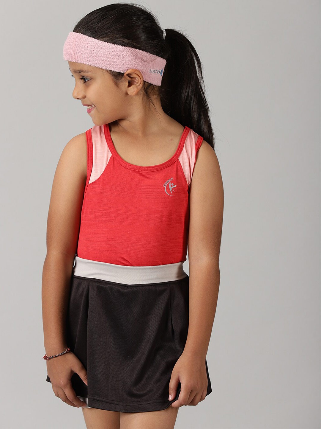 

KiddoPanti Girls Round Neck Tank Top With Skort Set, Red