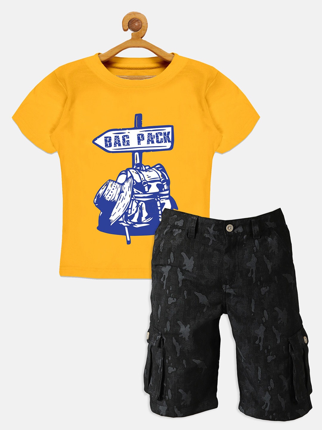 

KiddoPanti Boys Printed Pure Cotton T-shirt with Shorts, Yellow