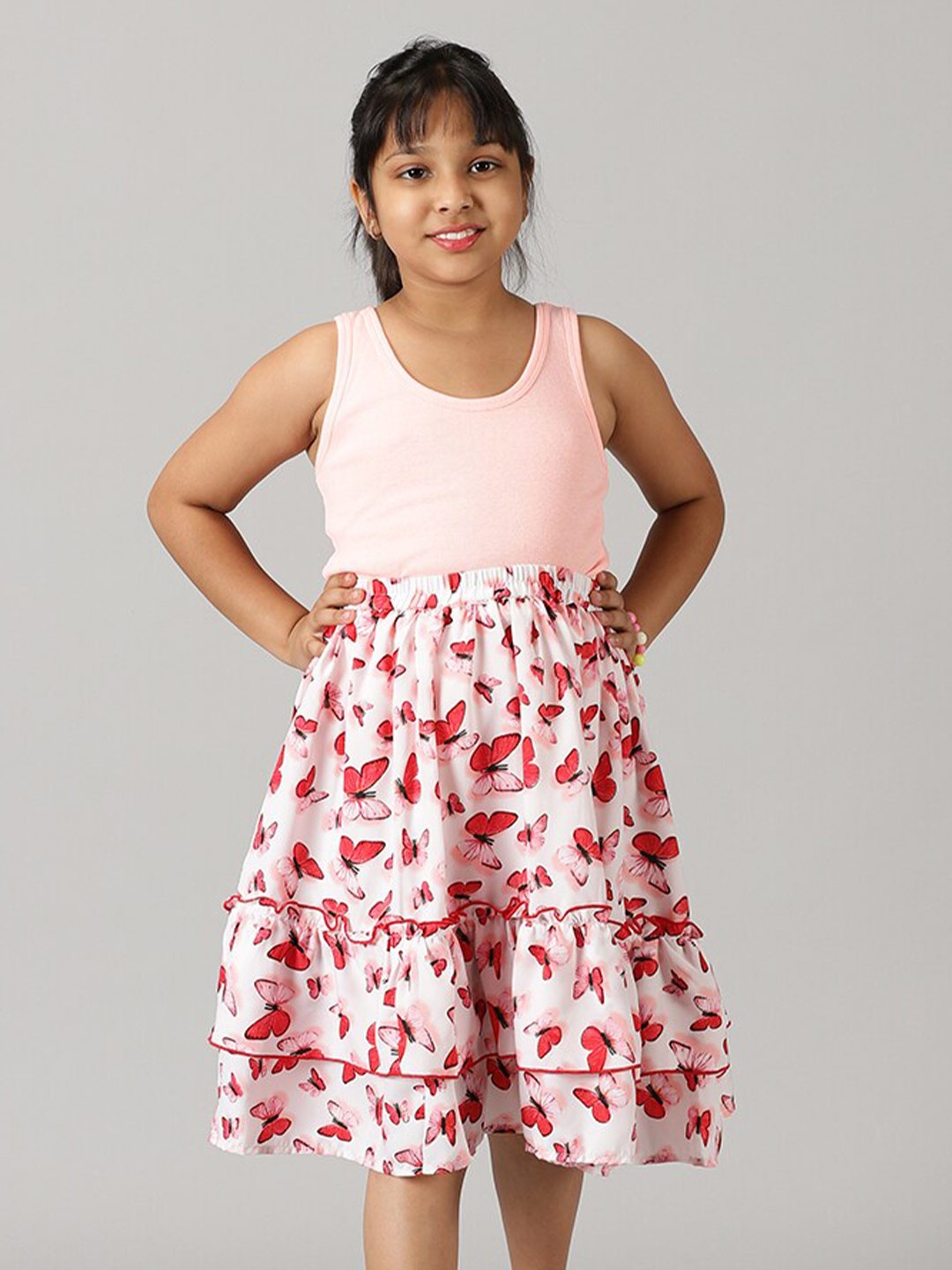 

KiddoPanti Girls Pure Cotton Racerback Top & Frill Layered Skirt Set, Pink