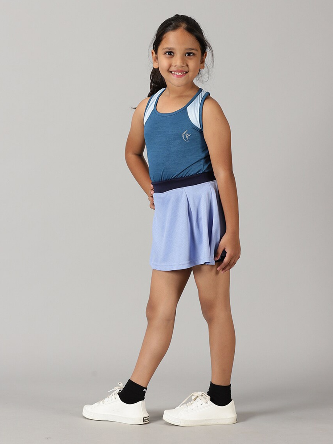 

KiddoPanti Girls Round Neck Tank Top With Skort, Blue