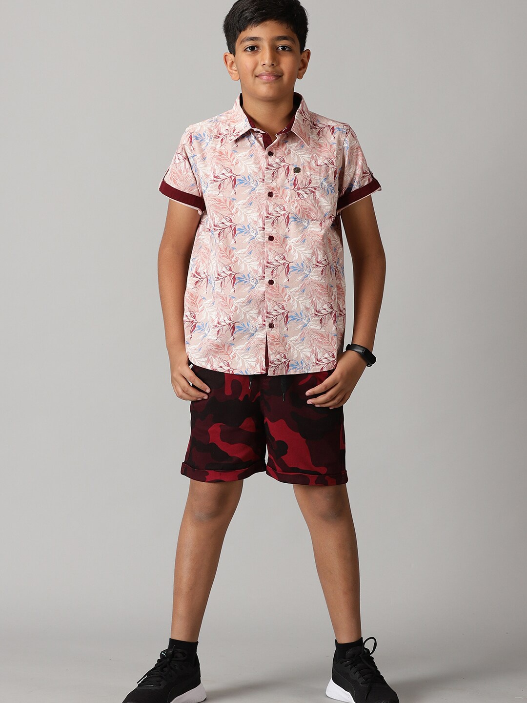 

KiddoPanti Boys Printed Pure Cotton Shirt with Shorts, Peach