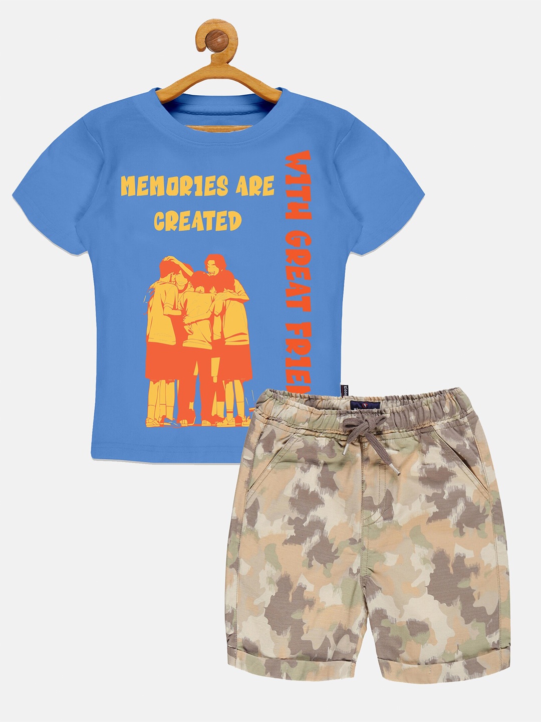 

KiddoPanti Boys Printed Pure Cotton T-shirt with Shorts, Blue