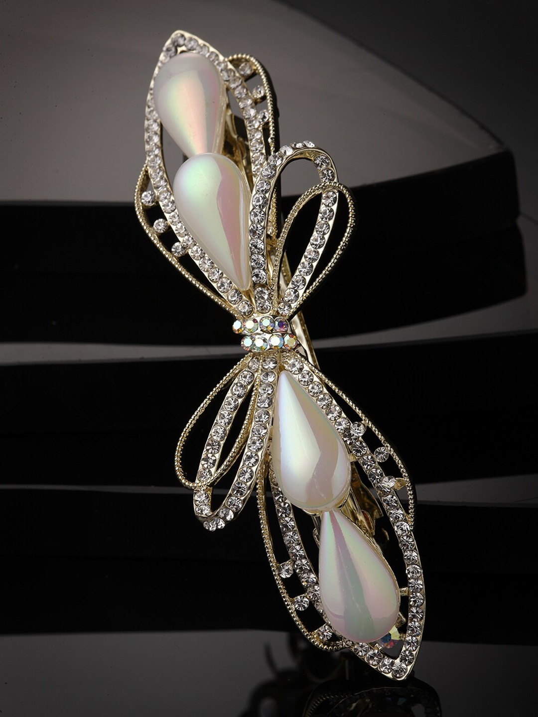 

PANASH Women Gold-Plated Embellished French Barrette, White