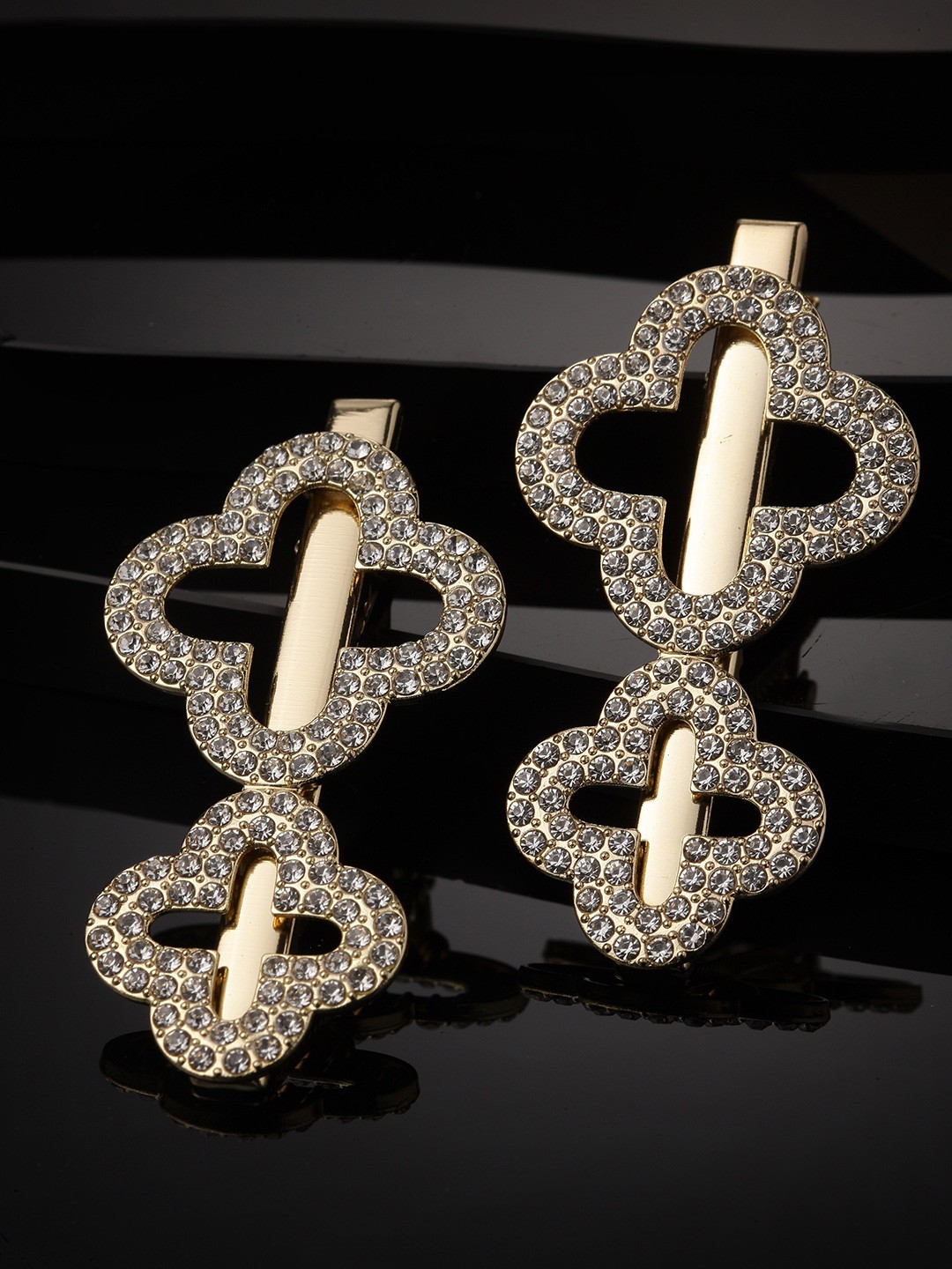 

PANASH Women Set of 2 Embellished Alligator Hair Clips, Gold