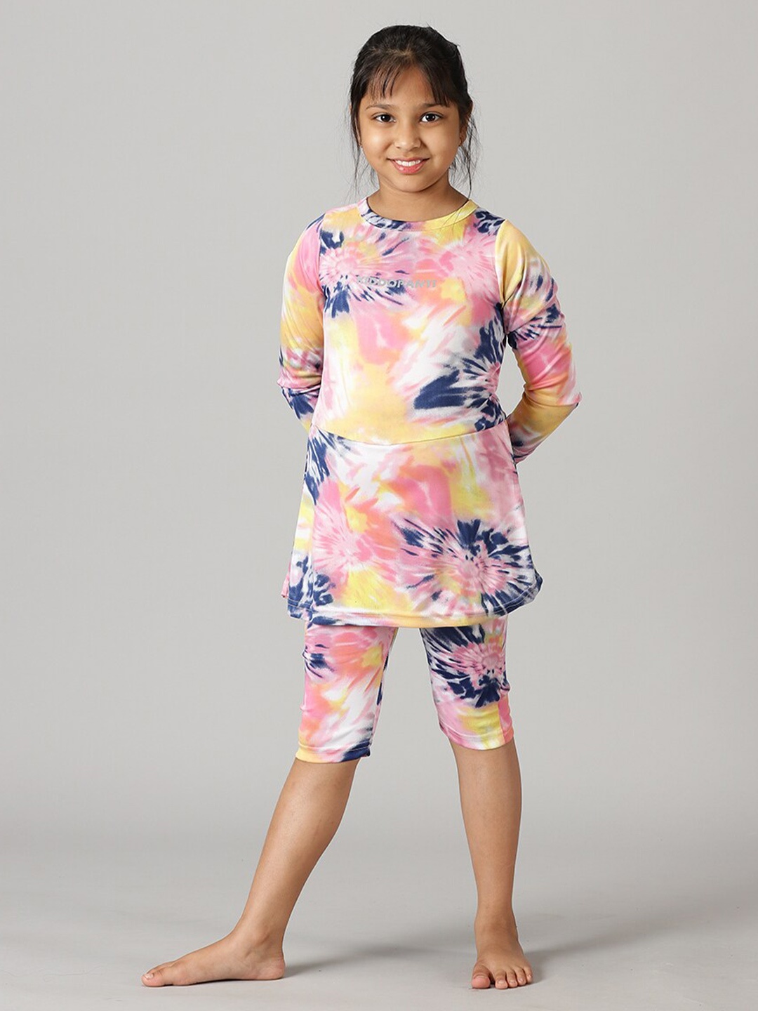 

KiddoPanti Girls Printed Full Sleeve With Jammer Swim Dress, Pink