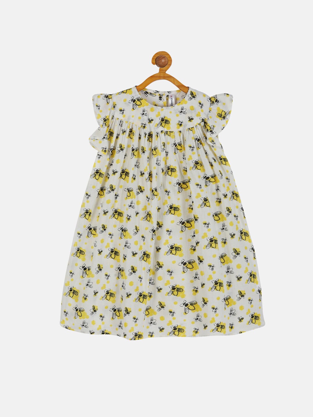 

KiddoPanti Girls Conversational Printed Pure Cotton A-Line Dress, White