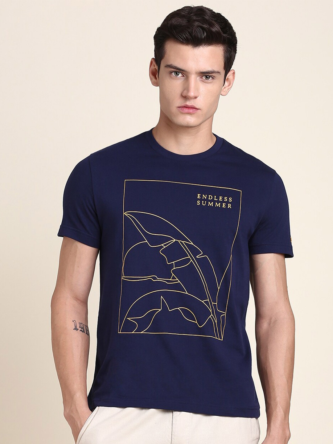 

Dennis Lingo Graphic Printed Cotton T-shirt, Navy blue