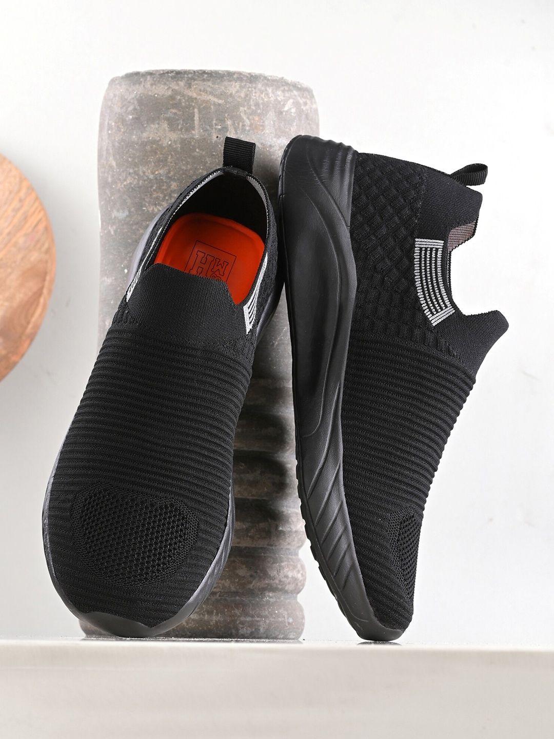 

Mast & Harbour Men Mesh Walking Non-Marking Shoes, Black