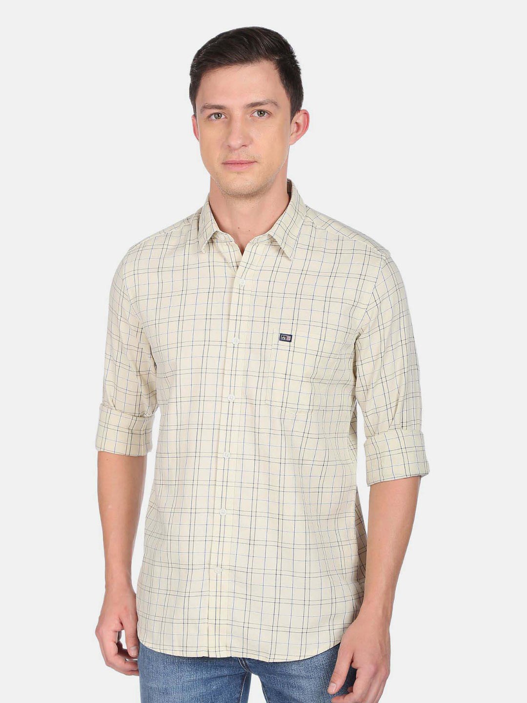 

Arrow Sport Tartan Checked Twill Pure Cotton Slim Fit Casual Shirt, Beige