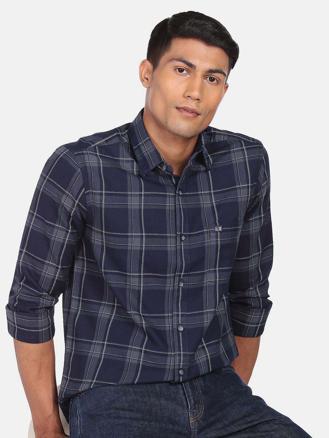 

Arrow Sport Slim Fit Tartan Checks Pure Cotton Casual Shirt, Blue