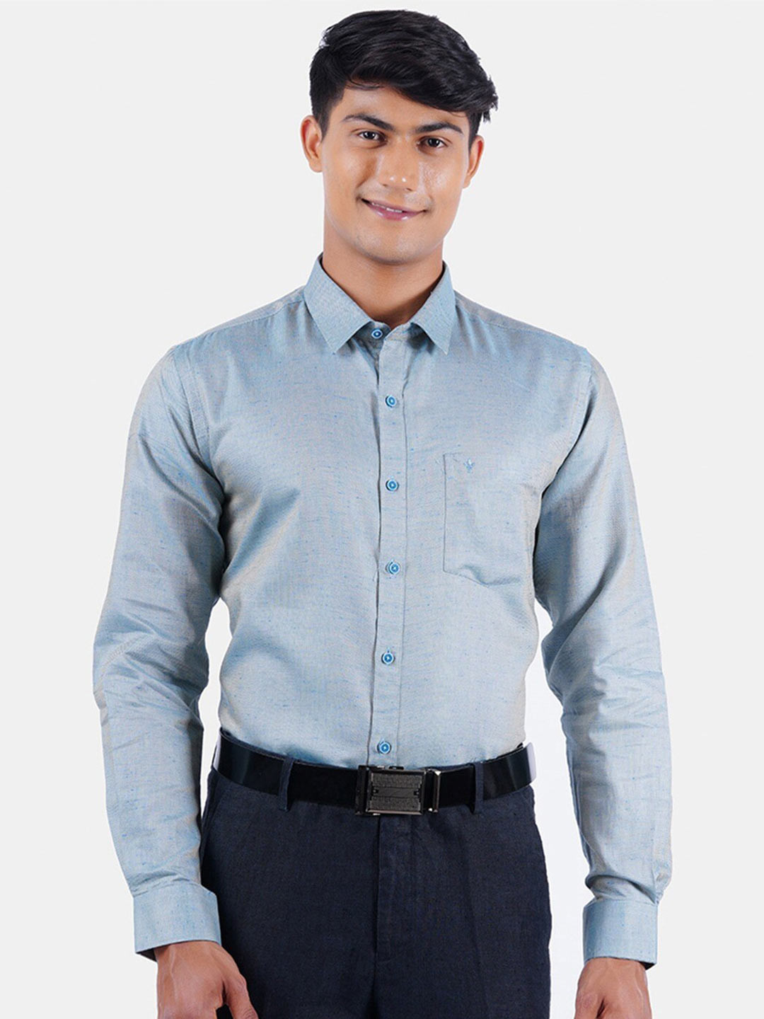 

Ramraj Tailored Fit Formal Pure Cotton Shirt, Blue