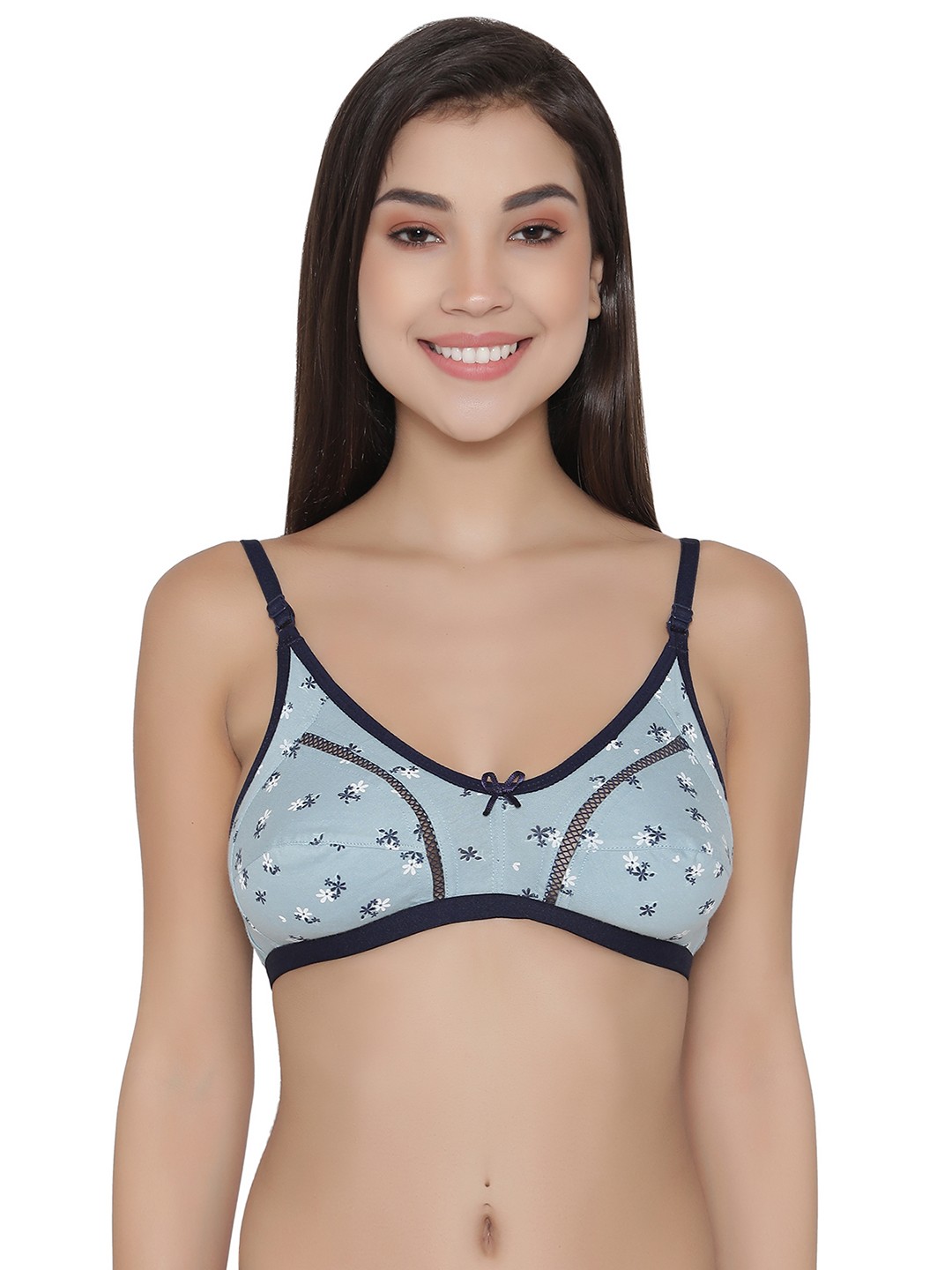

Clovia Cotton Non-Padded Non-Wired Full Cup Printed Bra, Blue