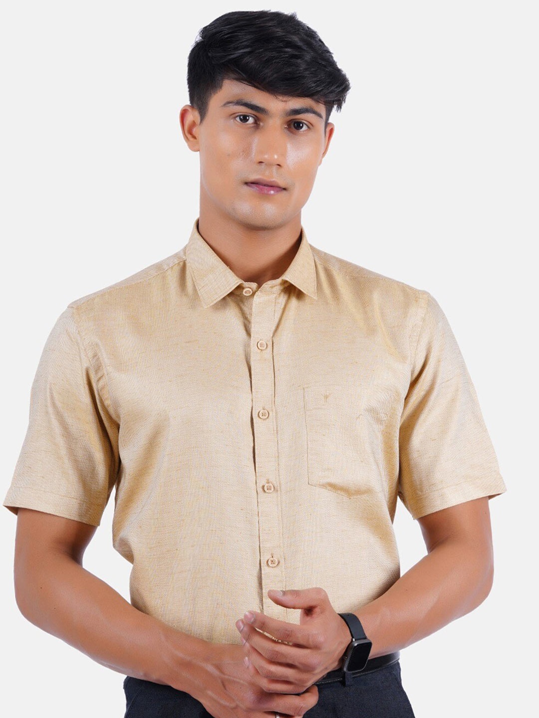 

Ramraj Spread Collar Tailored Fit Cotton Formal Shirt, Gold