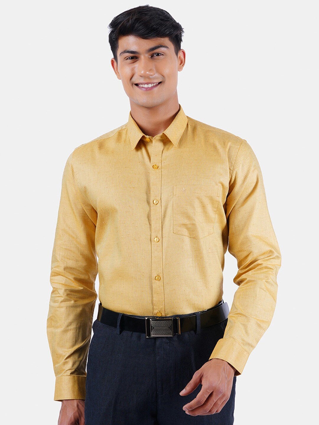 

Ramraj Plus Size Spread Collar Cotton Formal Shirt, Gold