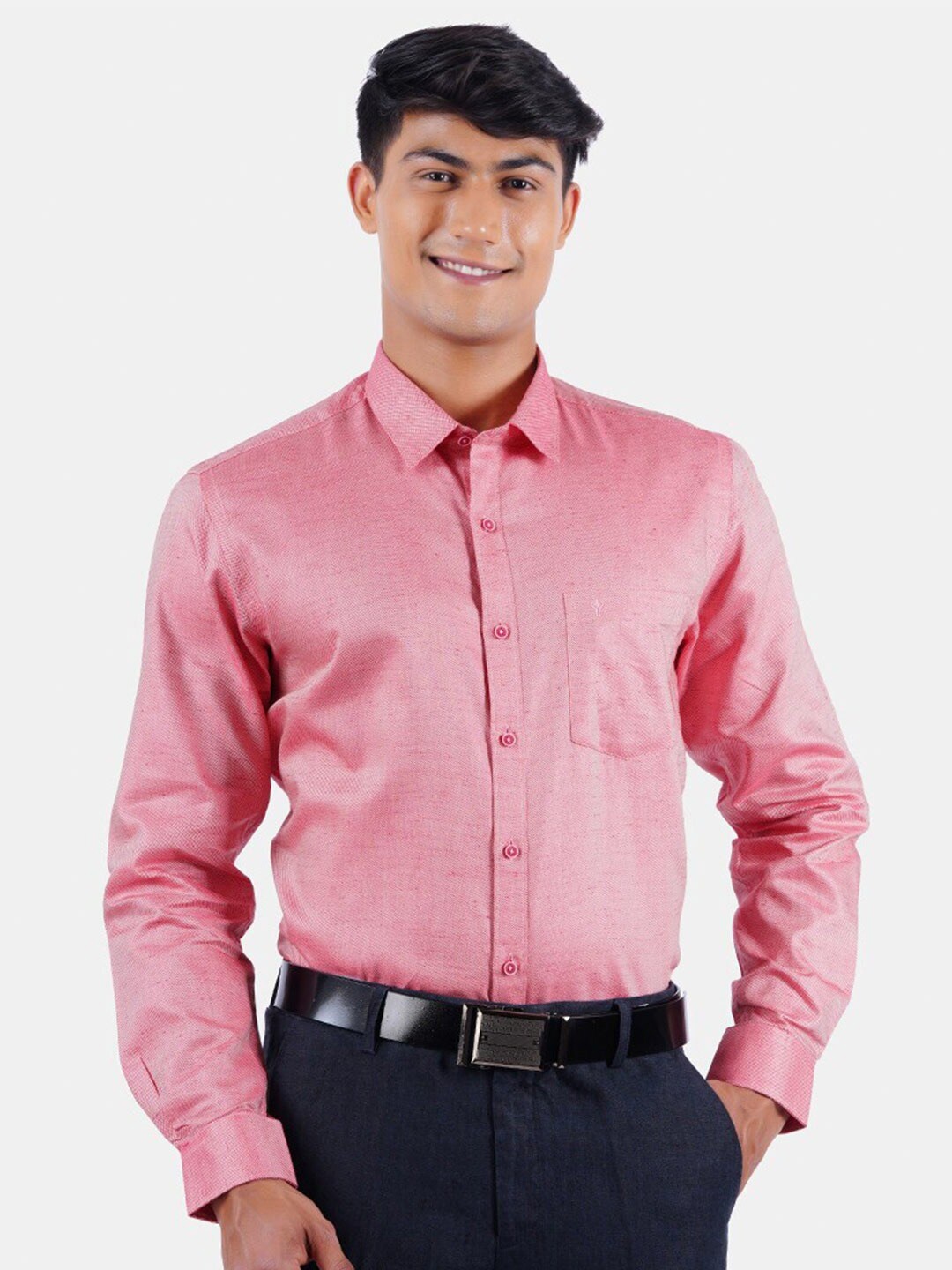 

Ramraj Spread Collar Tailored Fit Cotton Formal Shirt, Pink